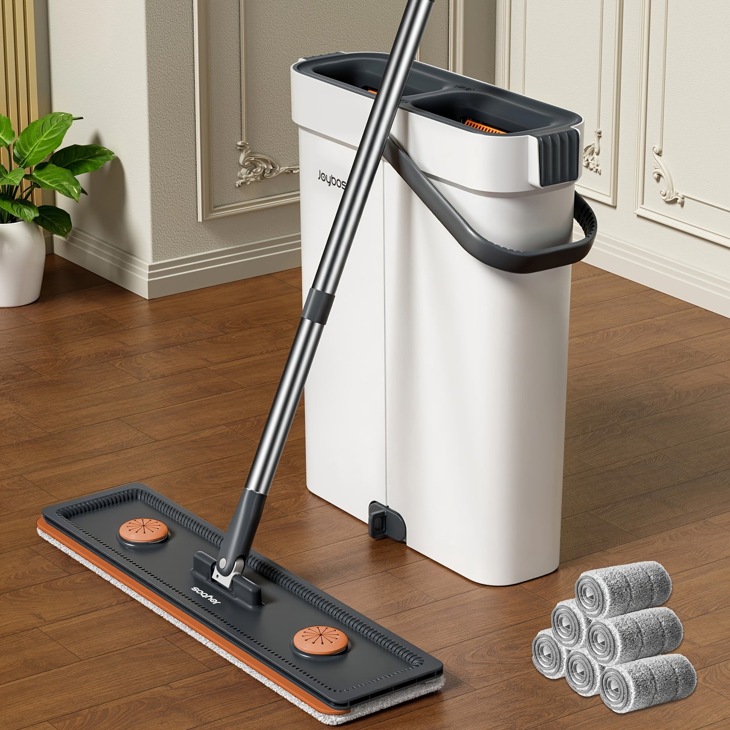 Gray Flat Mop + Narrow Slot Cleaning Bucket Set, Hand-free Lazy Mop Mover, Wet And Dry One Mop Cleaner, Household Cleaning Tool, Send Replacement Cloth, Suitable for Living Room, Bedroom, Kitchen, Bathroom, Toilet, Commercial