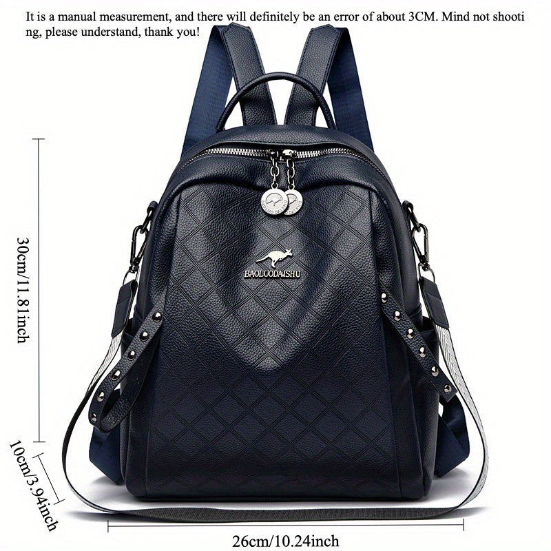 Women'S Quilted Backpack - Stylish Synthetic Travel & Casual Bag with Multiple Compartments, Adjustable Padded Straps, and Zipper Closure, Black/Red/Blue, Backpack for Travel, Secure Daypack, Quilted Texture, Synthetic Bag