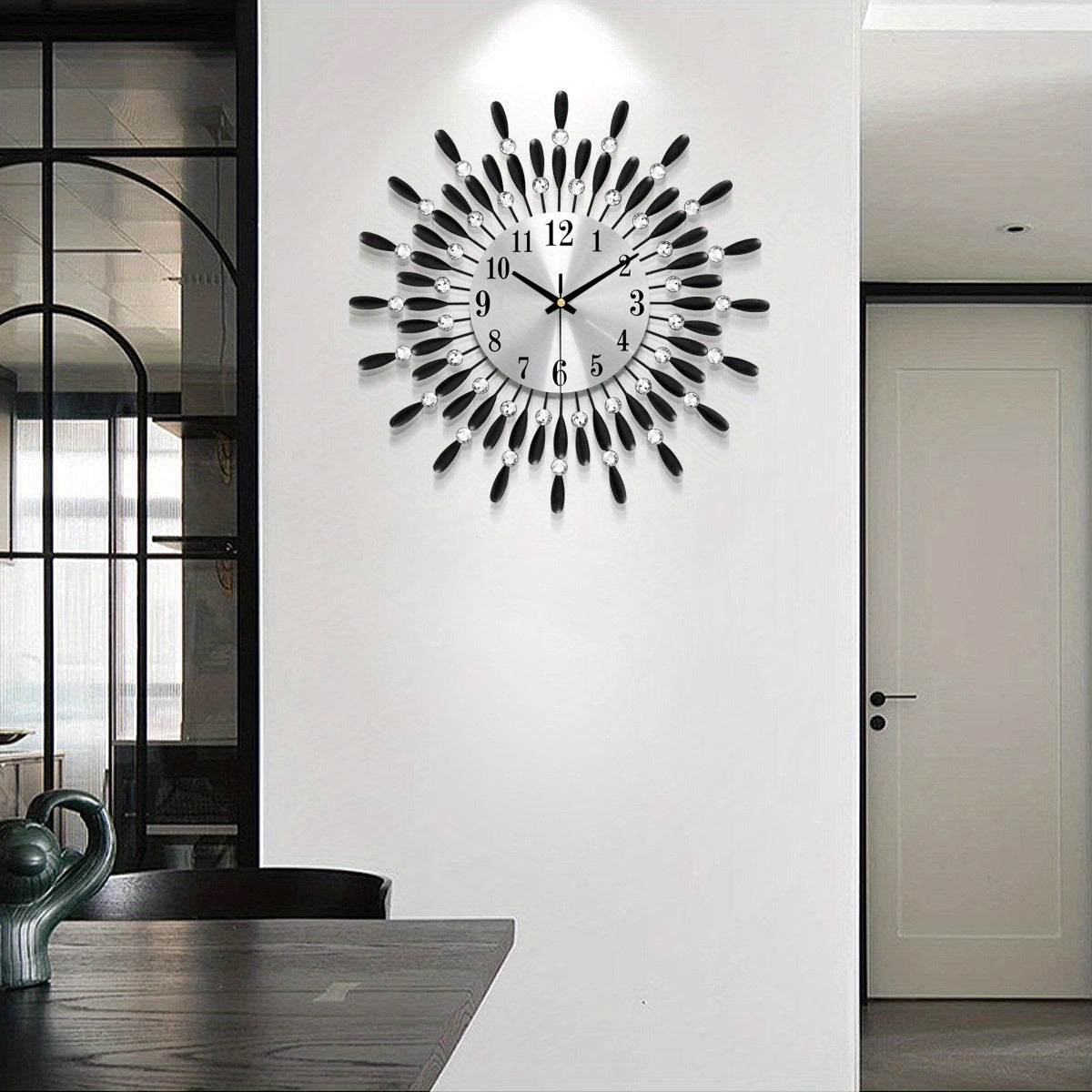 1pc 14.56 Inch Black Small Wall Clock For Living Room Decor, Modern Metal Wall Clocks For Kitchen Bedroom Office Decor, Non-Ticking Quiet Wall Clock Easy To Read