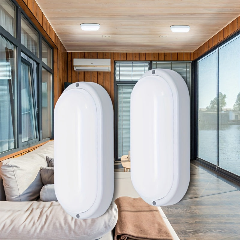 2-Pack LED Moisture-Proof Ceiling Lights, 12W/18W, 1080/1710 Lumens, 4000K, Semi-Flush Mount, Plastic, Powder Coated Finish, Hard-Wired, 220-240V, for Basement, Hallway, Balcony, Staircase - Modern Style, No Accessories Inclu