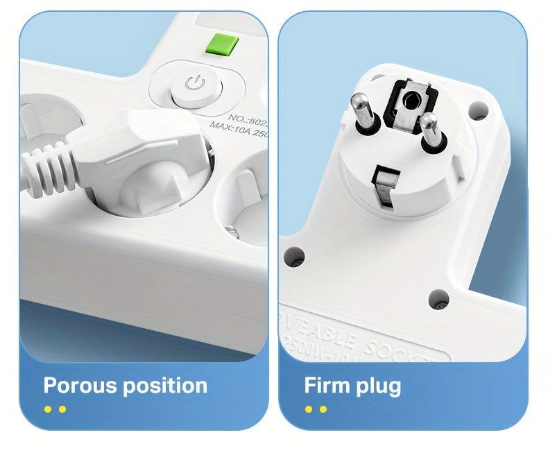 European Plug USB Adapter with 2 USB Ports, 1 C-Shaped Independent Switch, No-Blocking Compact Design, 10A 2500W, Suitable for Home Office Kitchen, Modern Plug Design, Durable Power Outlet