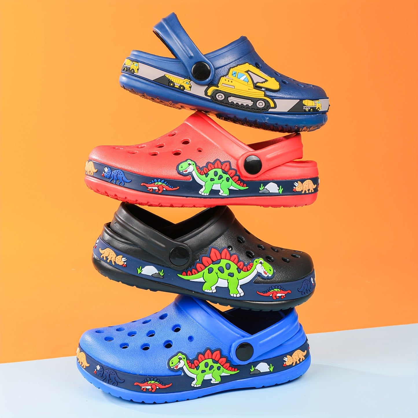 Toddler Girls Cute Cartoon Print Closed Toe Slip On Platform Clogs, Children's Casual Outdoor Anti-skid Hollow Out Sandals Beach Garden Shoes
