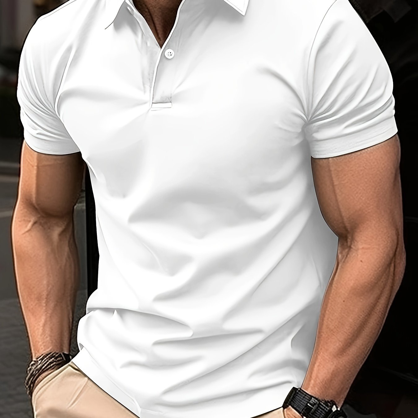 Solid Color Men's Lightweight Short Sleeve Lapel Shirt For Summer Sports