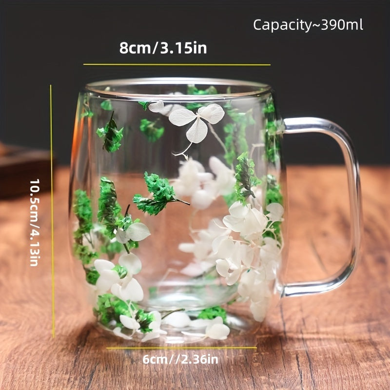 1pc, Flowers Inside Glass Coffee Mug, High Borosilicate Glass Double-Walled Espresso Coffee Cups, Heat Insulated Water Cups, Summer Winter Drinkware, Birthday Gifts