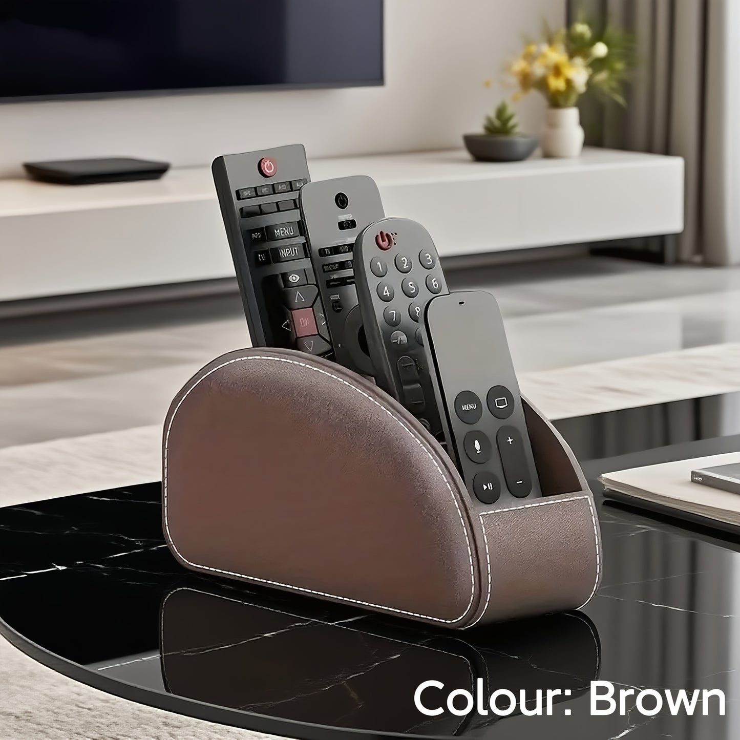 1pc Faux Leather Remote Control Holder - a Desktop Storage Box with 5 Compartments, Suitable for Organizing And Decorating Your Desk, Ideal for TV Remotes/Media Controllers/Office Supplies, a Home Open Storage Box, And a Hous