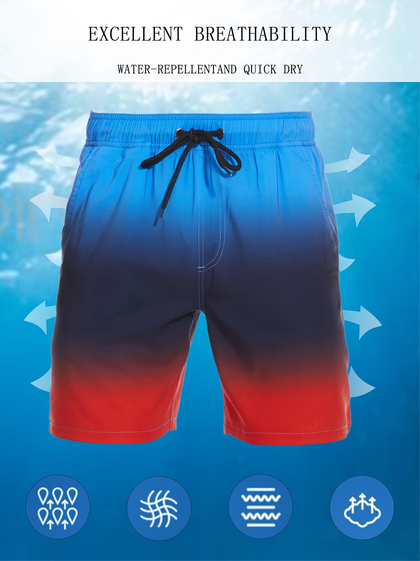 Men's Quick-Dry Beach Shorts with Tropical Palm Tree & Palm Leaf Print - Breathable Stretch Fabric for Summer, Outdoor, Hiking, Swimming - Machine Washable Casual Athletic Shorts, Outdoor Activewear, Summer Shorts