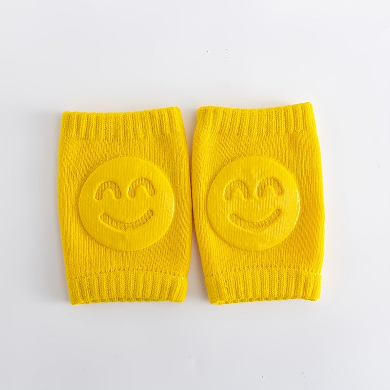 A Pair Four Seasons Fur Ring Baby Leg Protector, Elbow Toddler Crawling Baby Smiley Face Knee Brace Non-slip Socks, Adjustable Elastic Neutral, For Crawling 0-36 Months Of The Baby Girls Boys