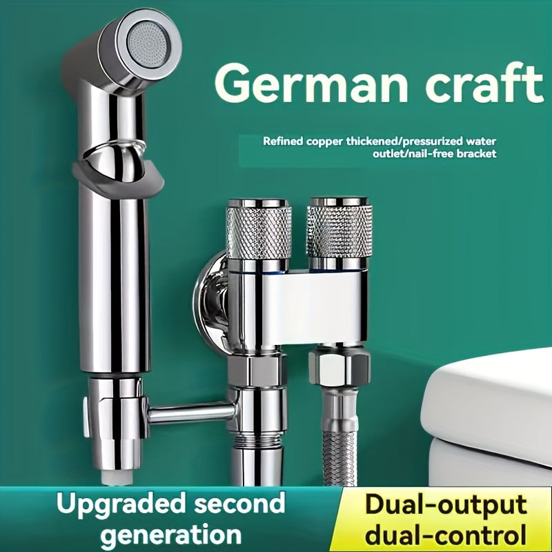 A Handheld Bathroom Cleaning Kit Equipped With A Dual-mode Spray Gun And Extendable Hose, With A Diverter And Wall Bracket, Used For Toilet Flushing, Multifunctional Bathroom Spraying, And One In Two Out Control Valve