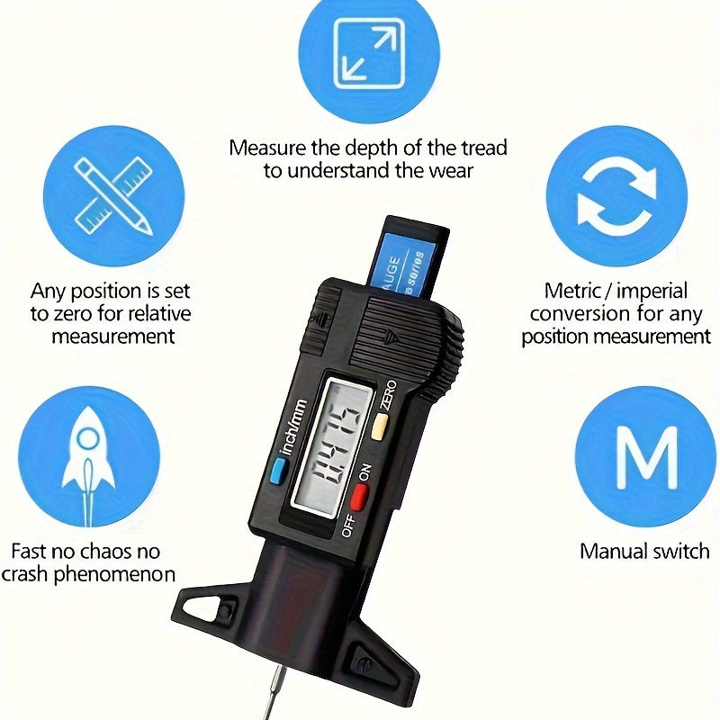 1pc Digital Depth Gauge Caliper Tread Depth Gauge LCD Tire Tread Gauge For Car Tire 0-25mm Measuring Tool Caliper Repair Tools
