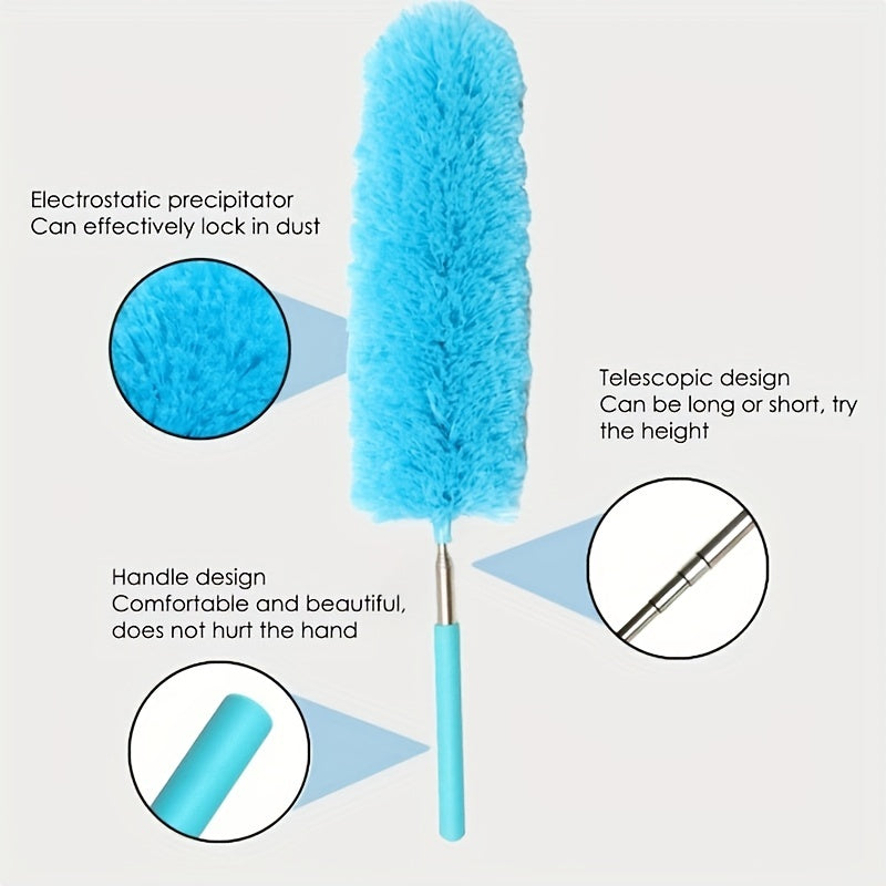 1pc, Stainless Steel Telescopic Fiber Duster - Efficient Dust Removal And Sweeping With PP Wool - Cleaning Tools And Supplies