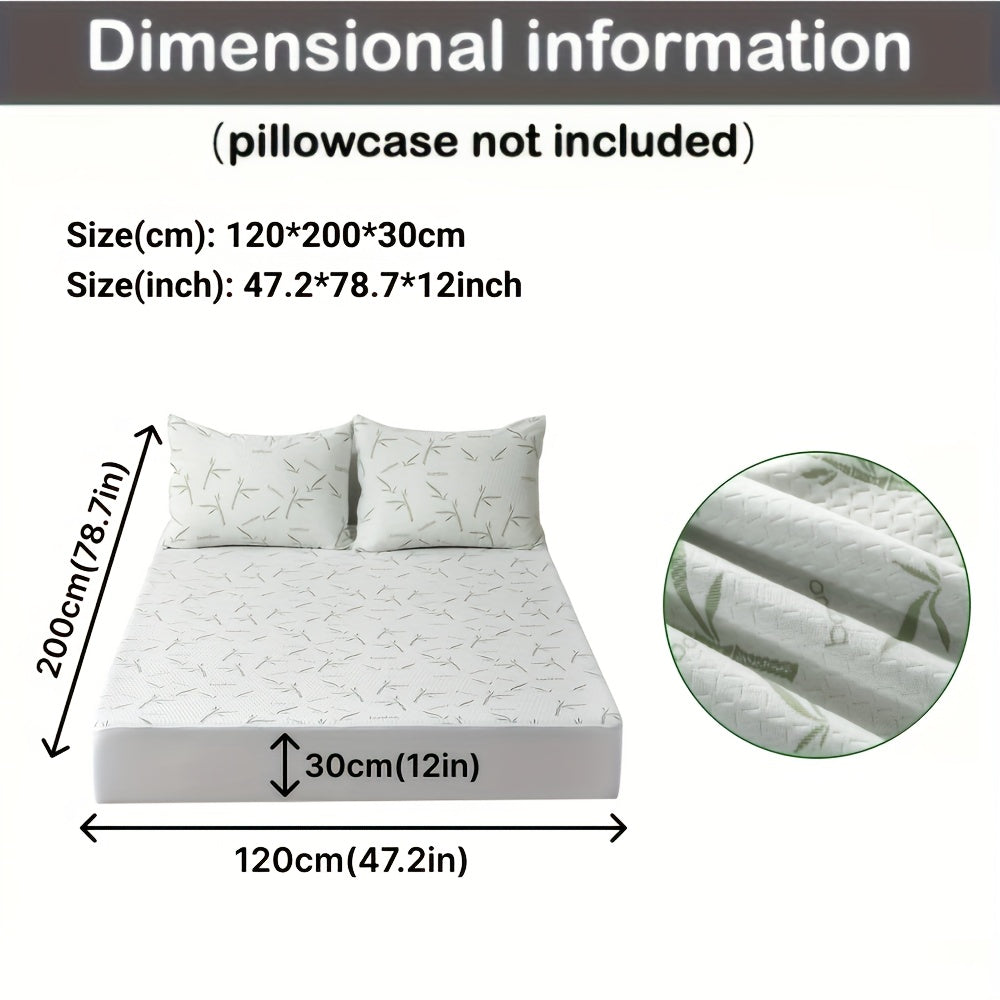 1pc 100% Bamboo Fiber Mattress Protector 250gsm - Cooling Breathable Bed Cover with 3D Air Layer, Green, Machine Washable Polyurethane Filling for Pressure Relief & Temperature Regulation, Bed Comfort Enhancement, Stylish Bed