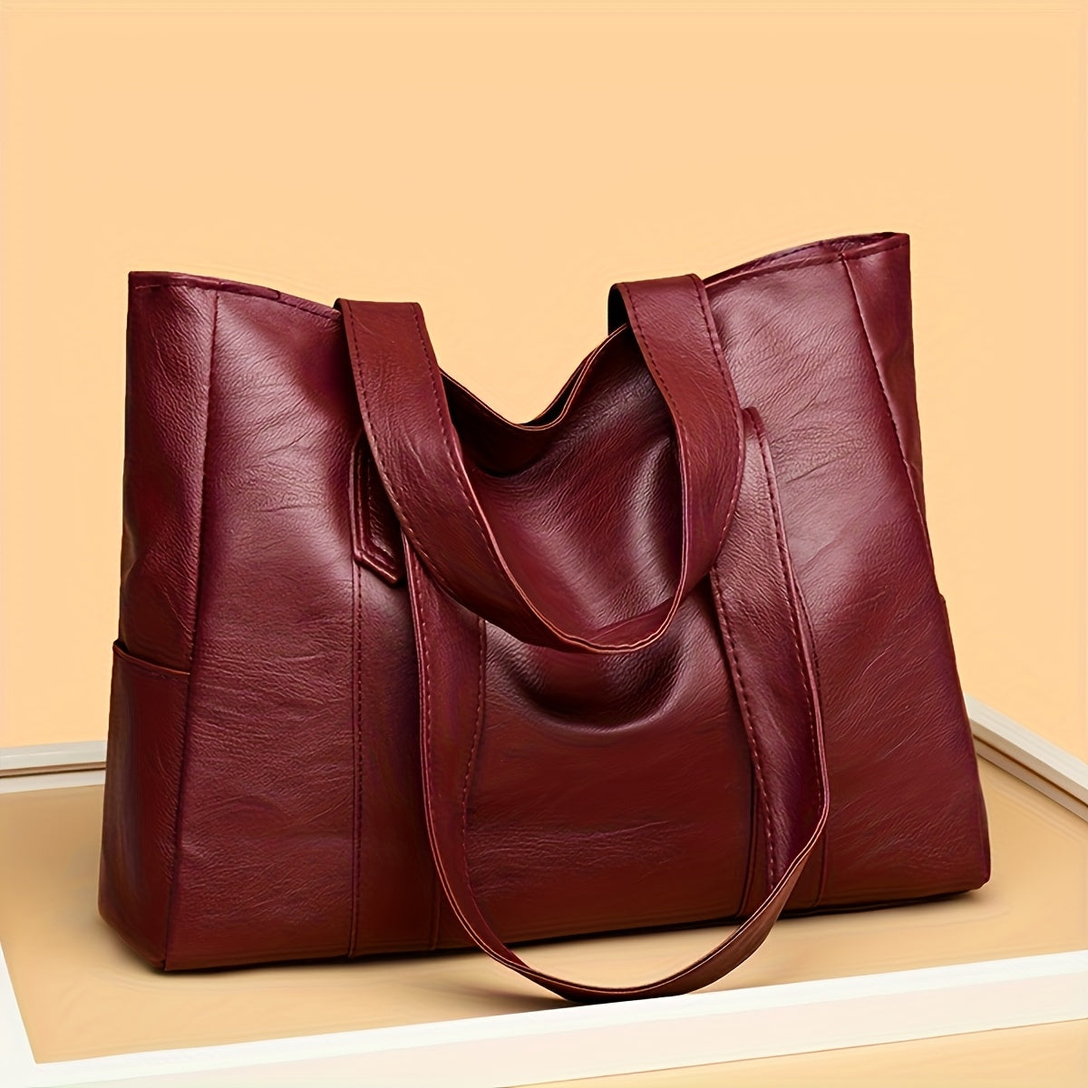 1pc Elegant Women's Shoulder Tote Bag - Large Capacity Durable PU with Zipper Closure, Double Handles & Polyester Lining, Deep Brown/Black - Perfect for Work,, Travel - Ideal Gift for Students & Professionals, Work Handbag, S