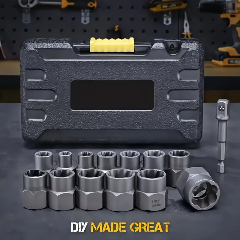 14pcs Damaged Lmpact Socket Set, Socket Set Nut And BoltExtractor Lmpact Bolt & Nut Remover-Chrome MolybdenumSteel Bolt Extractors With Storage Box
