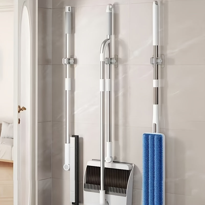 3pcs Mop Broom Holder Hook, Wall-mounted Broom Clip, Self-adhesive Mop Broom Rack, Detachable Waterproof And Non-slip Practical Hook, Suitable Storage And Organizer For Home, Bathroom, Kitchen, Garden And Garage