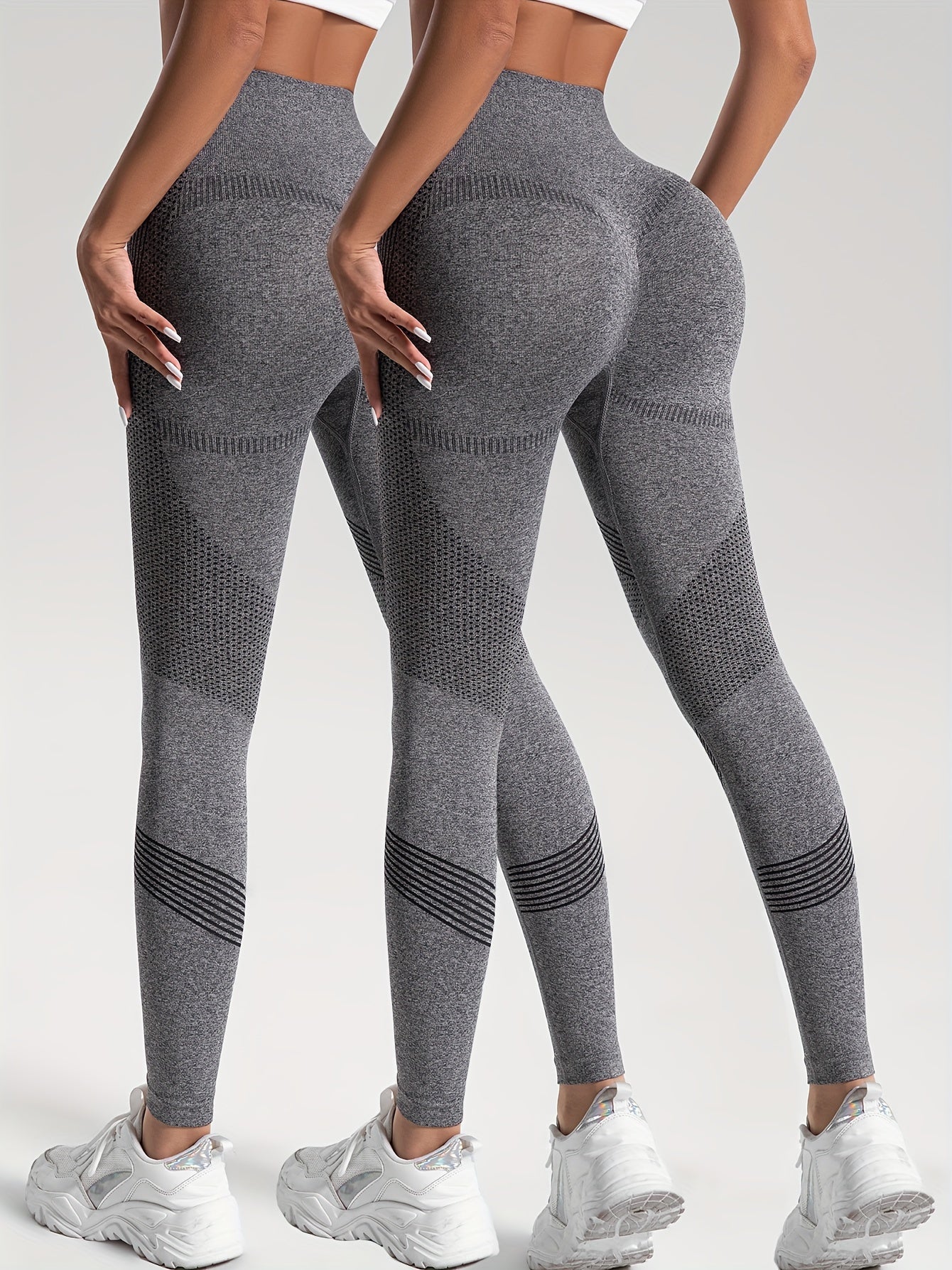 2pcs Solid Color High-Stretch Fitness Yoga Sports Leggings, Soft Breathable Yoga Tight Pants, Women's Activewear