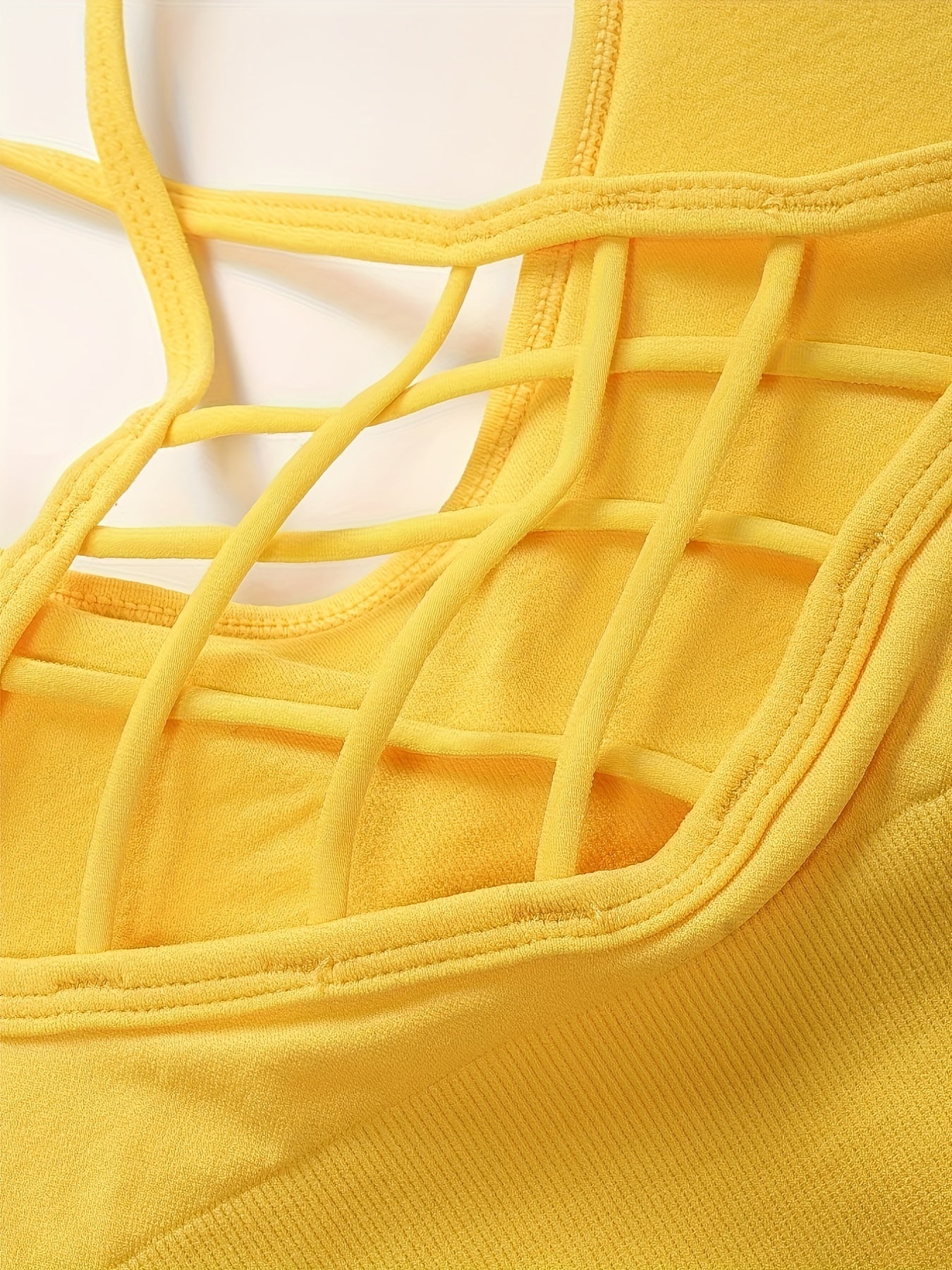 Women's Seamless Yoga Cross Back Sports Bra, Solid Color, Hollow Design, Casual Sports Style