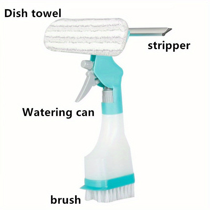 1pc, 4 In 1 Glass Wiper With Spray Bottle, Multifunctional Window Wiping Brush With Scraper And Scrub Brush, Creative Cleaning Brush For Floor Wall Tile Window Glass, Cleaning Supplies, Cleaning Tool, Back To School Supplies
