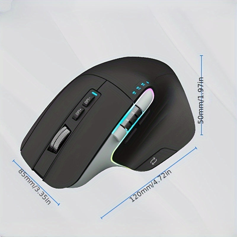 Wireless Wireless Mouse, 2.4GHz, Type-C Wired Three Mode Connection, Artificial Vertical Mouse, Rechargeable Optical Mouse, RGB Office Gaming Mouse, Four-Speed Adjustable DP; with 8 Buttons, Dual Sliders Right-Handed Mouse, M