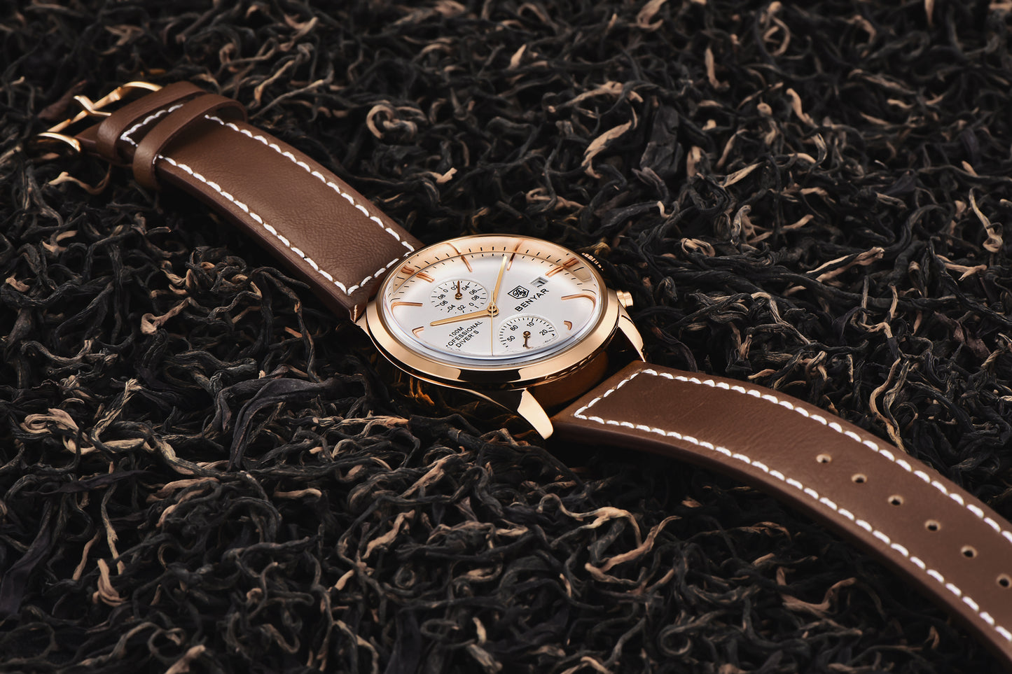 1pc New BENYAR Men's PU Leather Quartz Wristwatch, Men's 100M Multifunctional Watch Military Sports Chronograph Watch For Men