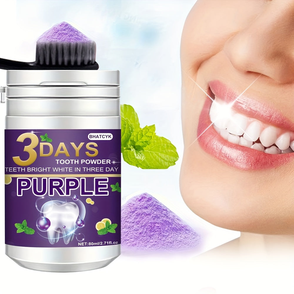 BHATCYK 3 Days Purple Teeth Whitening Powder, Fresh Mint Flavor, 80ml/2.71oz, Teeth Polishing and Deep Cleaning Powder for Brighter Smile, Suitable for Daily Use and Travel