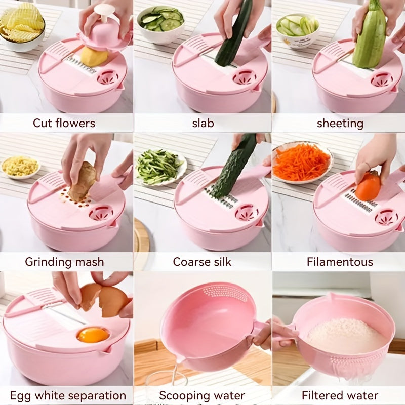 12-In-1 Multi-Functional Vegetable Chopper Carrots Potatoes Manually Cut Shred Slicer Radish Grater Kitchen Tools Vegetable Cutter For Hotel/Commercial