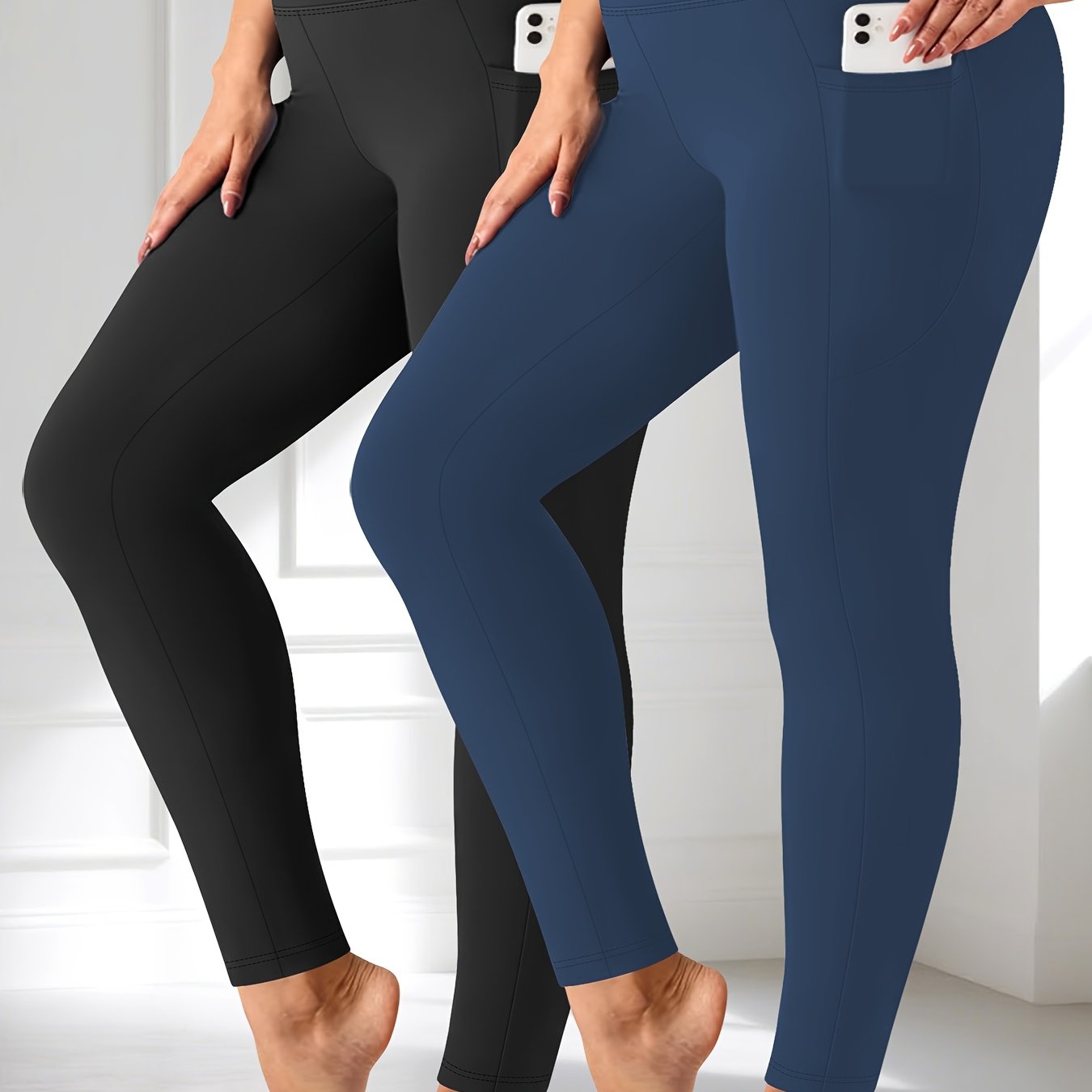 Plus Size - Two-piece set - Plus Size Crescent Pocket 9-Inch Pants (Discounted Promotional Model) - Belly Tight-Fitting Leggings with Pockets High-Waisted Pants for Women and Fitness