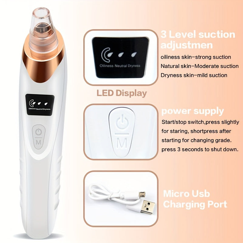 2025 New Facial Pore Vacuum Blackhead Remover, Facial Pore Cleaner - 3 Suction, 5 Probes, USB Rechargeable Facial Cleaning Kit - Adult Facial Electric Cleaning Tool, Birthday Gift, Mother'S Day
