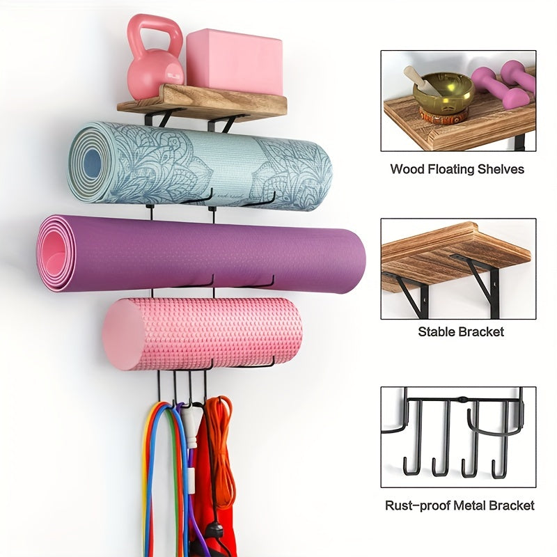 Suporte de Parede para Tapete de Yoga e Acessórios