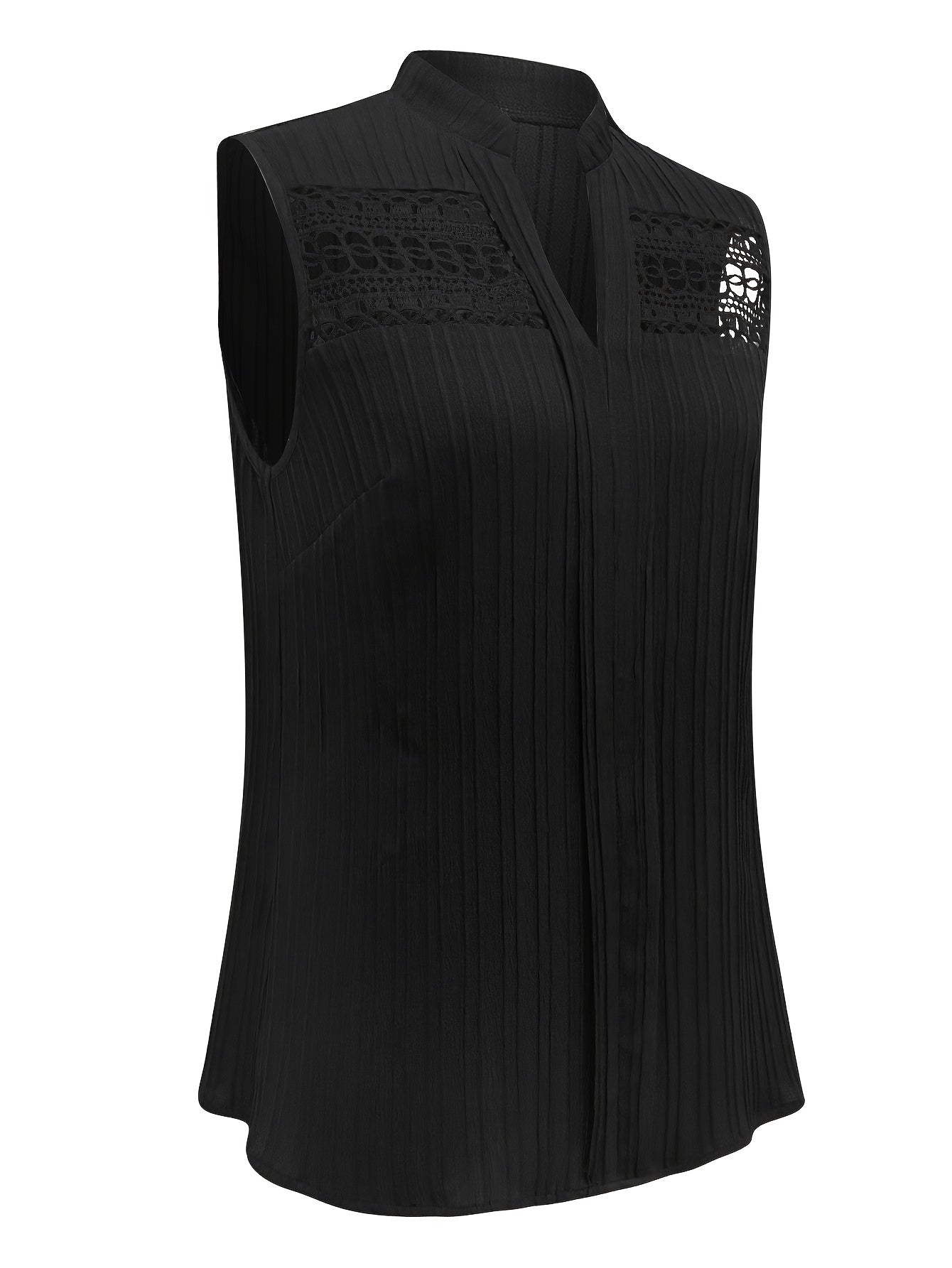 Lace Stitching V-neck Blouse, Elegant Sleeveless Top For Spring & Summer, Women's Clothing