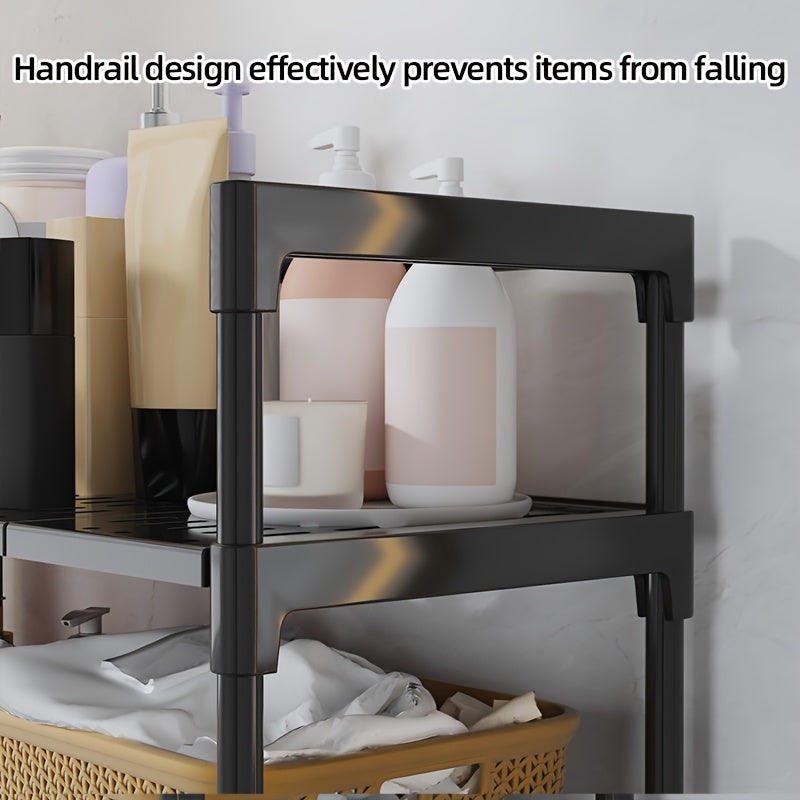 3-Tier Bathroom Storage Shelves with Toilet Rack & Towel Bar – Space-Saving Corner Organizer for Towels, Toiletries, and Laundry Accessories, Black Plastic Freestanding Design for Modern Bathrooms, DOCOXO, Shelves