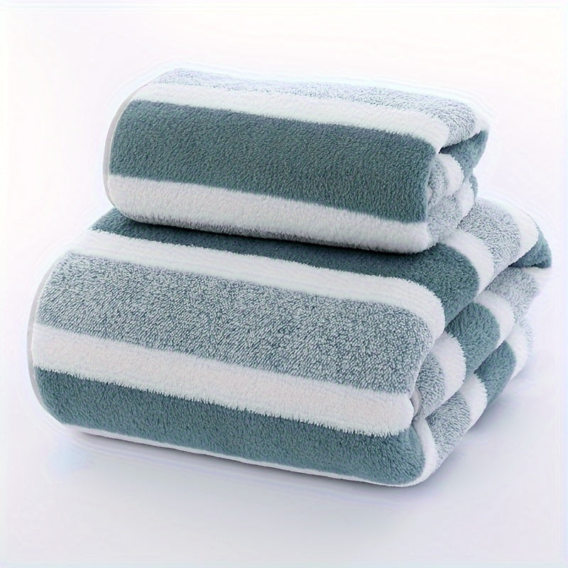 2pcs Striped Pattern Towels, Soft Hand Towel, Bath Towel, Quick Drying Absorbent Towels For Bathroom, Bathroom Supplies