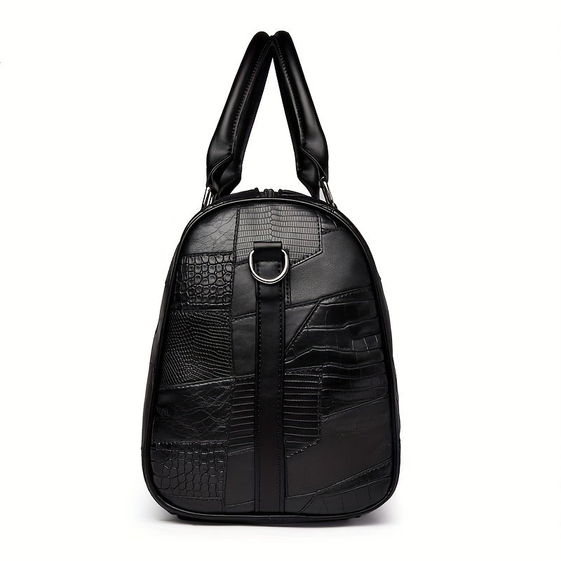 Men's Large Capacity Business Travel Duffle Bag - Durable with Crocodile-Textured Design, Multiple Compartments & Top Handles for Work Trips, Weekend Getaways