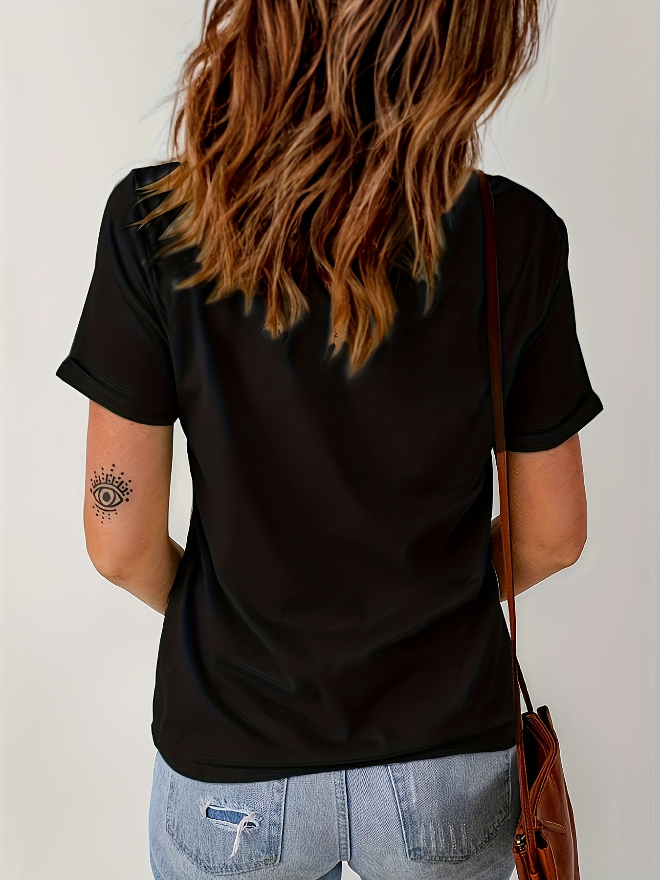 Rainbow Heart & Letter Print T-shirt, Versatile Short Sleeve Crew Neck Top, Women's Clothing