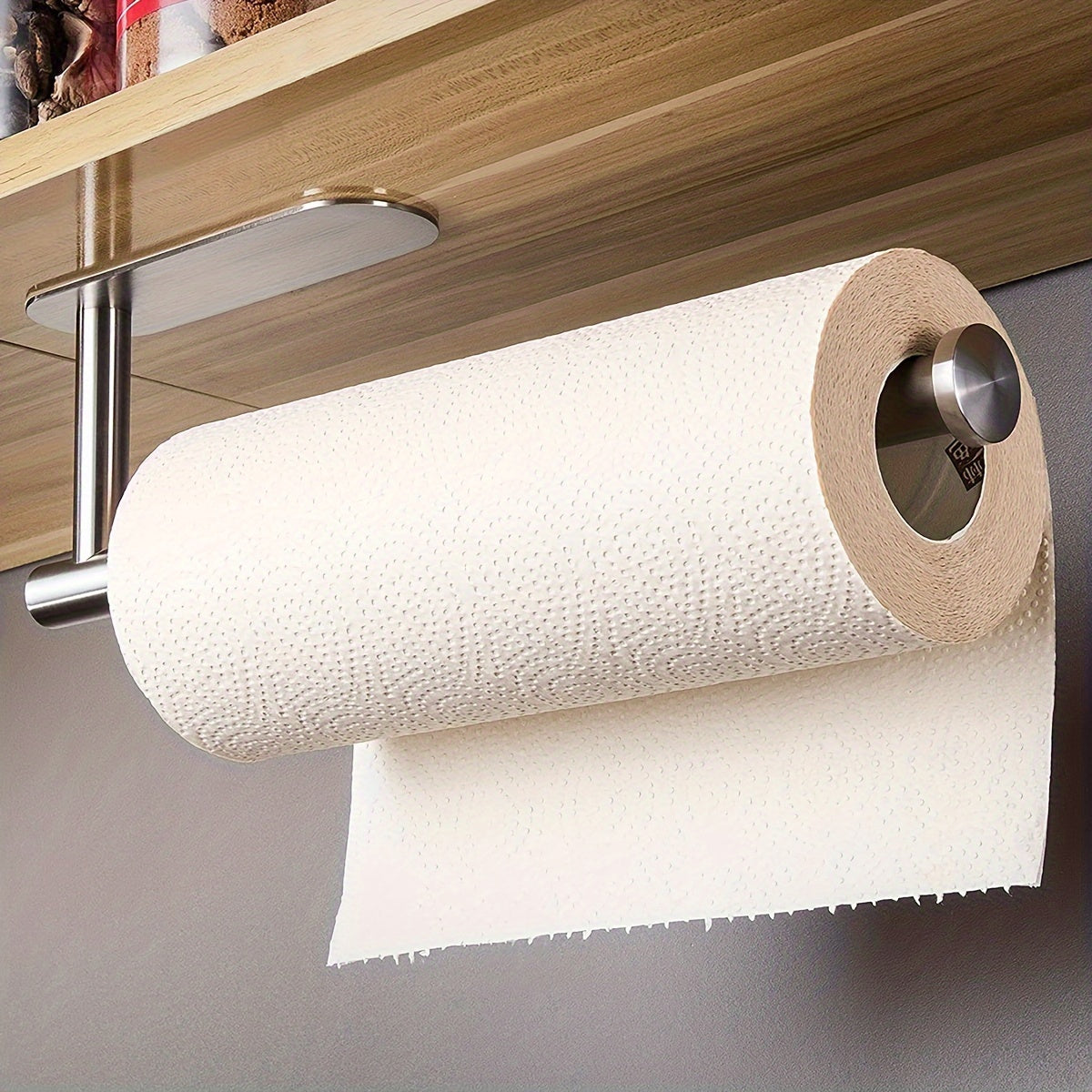 1pc Self-Adhesive Paper Towel Holder Under Cabinet For Kitchen, Bathroom Tissue And Towel Holder, Plastic Wrap And Roll Paper Storage Storage Rack, Home Kitchen Bathroom Supplies