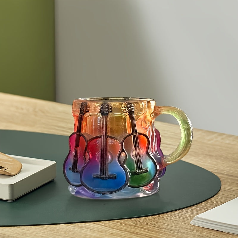 Novelty Guitar Art Mug - Vibrant Electric Guitar Design, High-Quality Glass Coffee Cup for Music Lovers, Durable Home & Office Decor, Perfect Gift for Musicians & Guitar Enthusiasts, Guitar Accessories, Musical Decor, Artisti
