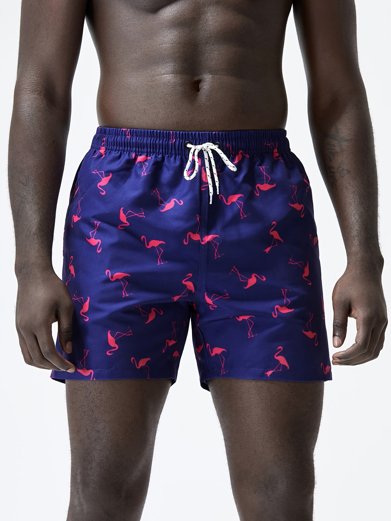 Men's Quick Dry Hawaiian Board Shorts With Pockets, Casual Coconut Tree Graphic Drawstring Swim Trunks For Summer Vacation Beach Pool Outdoor