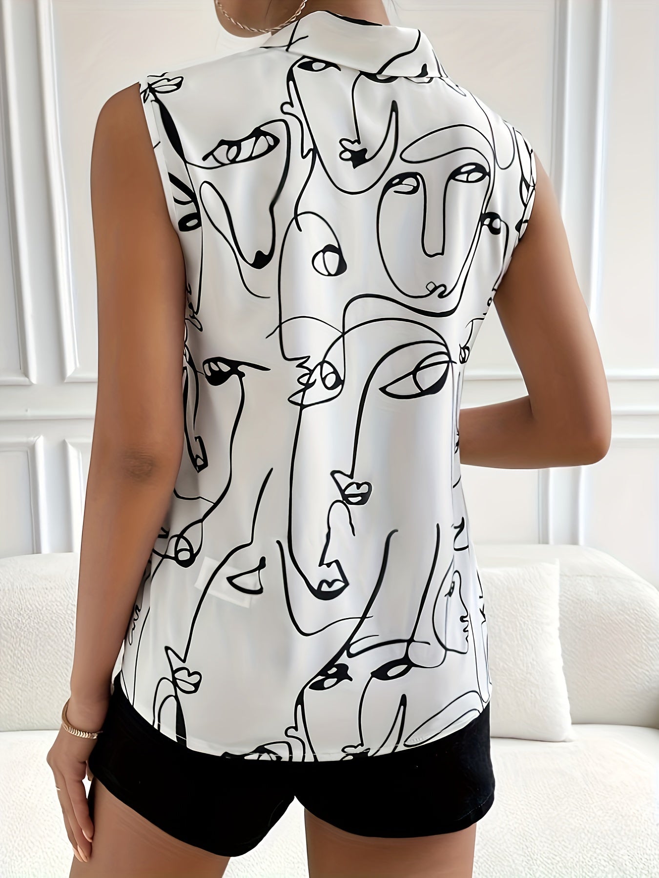 Abstract Print V Neck Blouse, Casual Sleeveless Tank Top For Spring & Summer, Women's Clothing