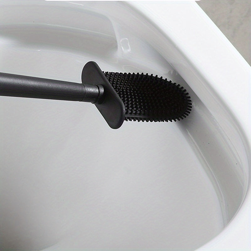 1pc No-Slip Silicone Toilet Brush Set with Long Handle and Soft Bristles for Easy and Quick Cleaning
