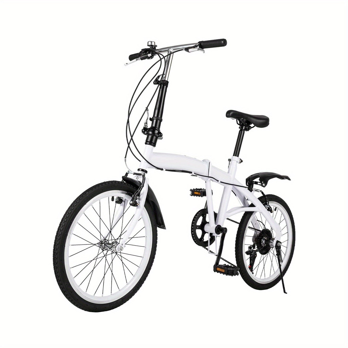 50.8 cm Folding Bicycle Adult Lightweight 6-Speed Height Adjustable Folding Bicycle Adult for Outdoor Cycling Commuting White with Bicycle Circle