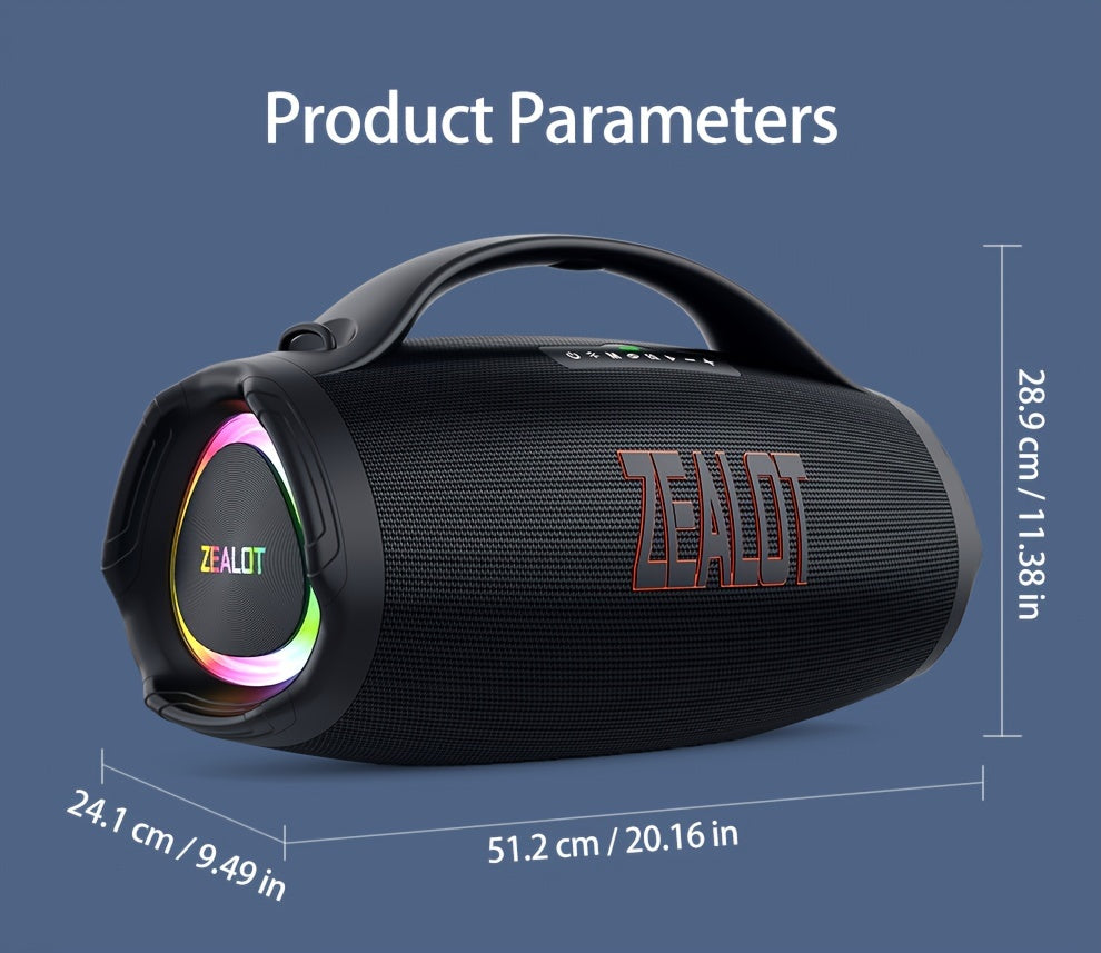 Zealot S98 Portable Wireless Speaker - 160W High-Power, 60H Playtime, IPX5, Fast Charging, Dual Pairing, Shocking Subwoofer, 36000mAh Battery, DSP Technology, Black with Red Accents
