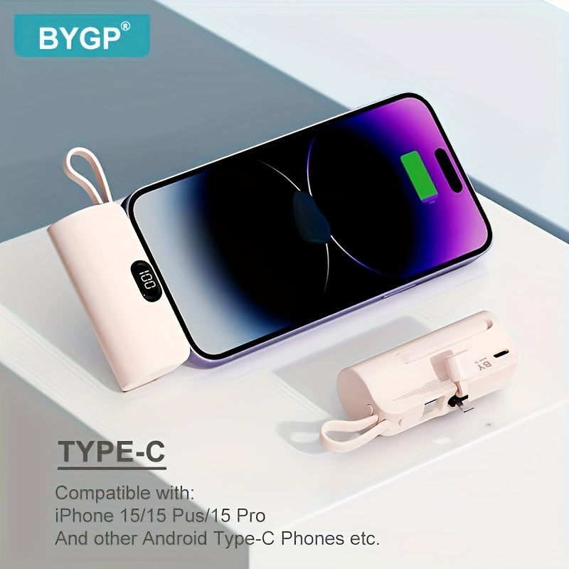 BYGP 5000mAh Mini Portable Charger, USB Type-C, Universal Emergency Power Bank for iPhone 14/13/12 Pro Max, iPad Pro, Samsung Android, Compact Travel Phone Charging Backup Battery Pack, Rechargeable ≤36V