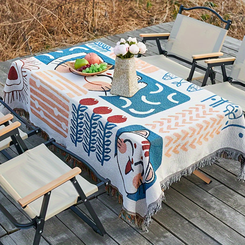 1pc Scandinavian Style All-Season Sofa Covers Cotton Blend Sofa Throw Covers Universal Featuring Botanical, Non-slip Sofa Cushion, And Majestic Cat Patterns Sofa Cover, Outdoor Picnic Mat, Outdoor Blanket, Tapestry, Tableclot