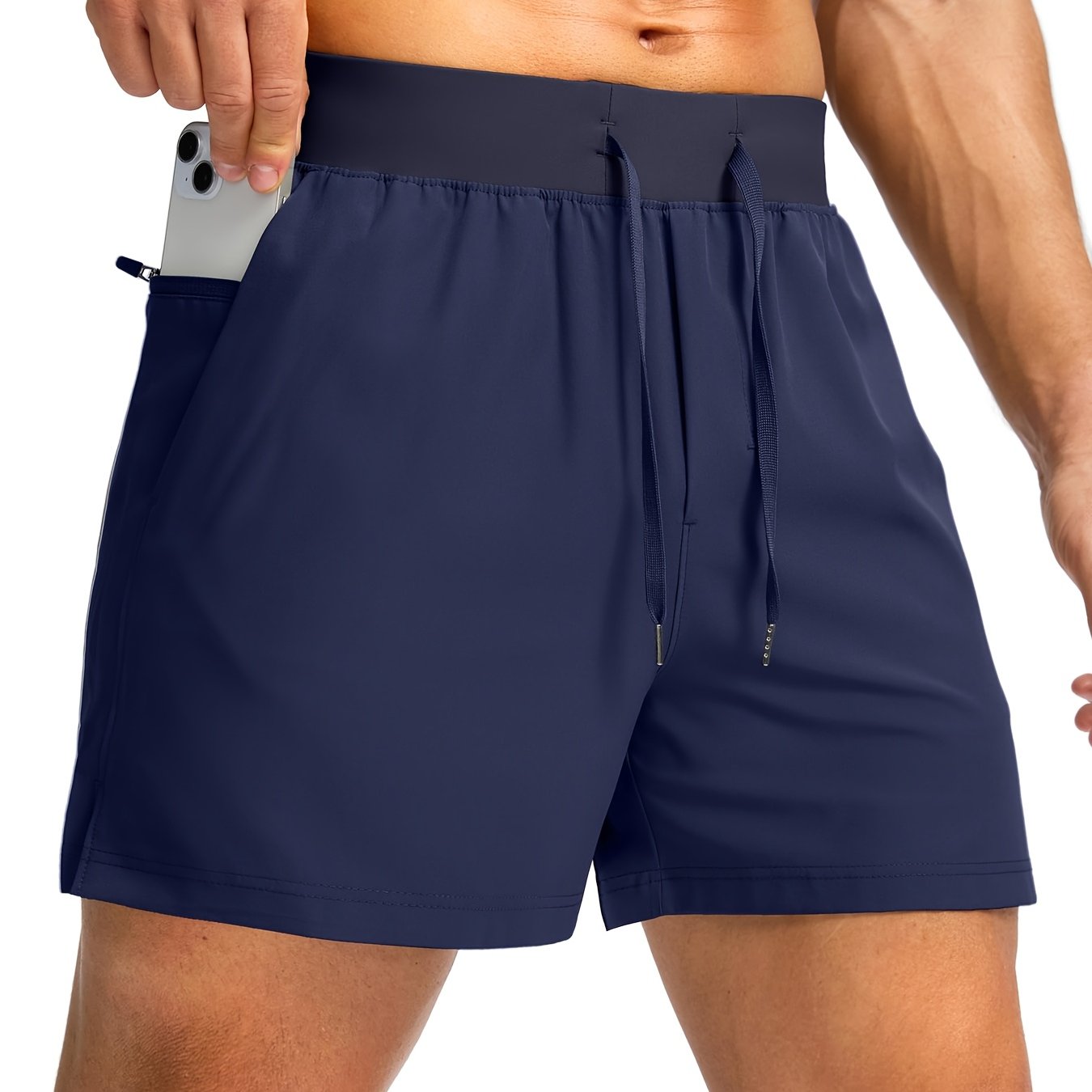 Men'S Light Gray Running Shorts with Zipper Pockets - Adjustable Drawstring, Quick-Dry Athletic & Casual Shorts for Gym, Training, Hiking, and Everyday Wear