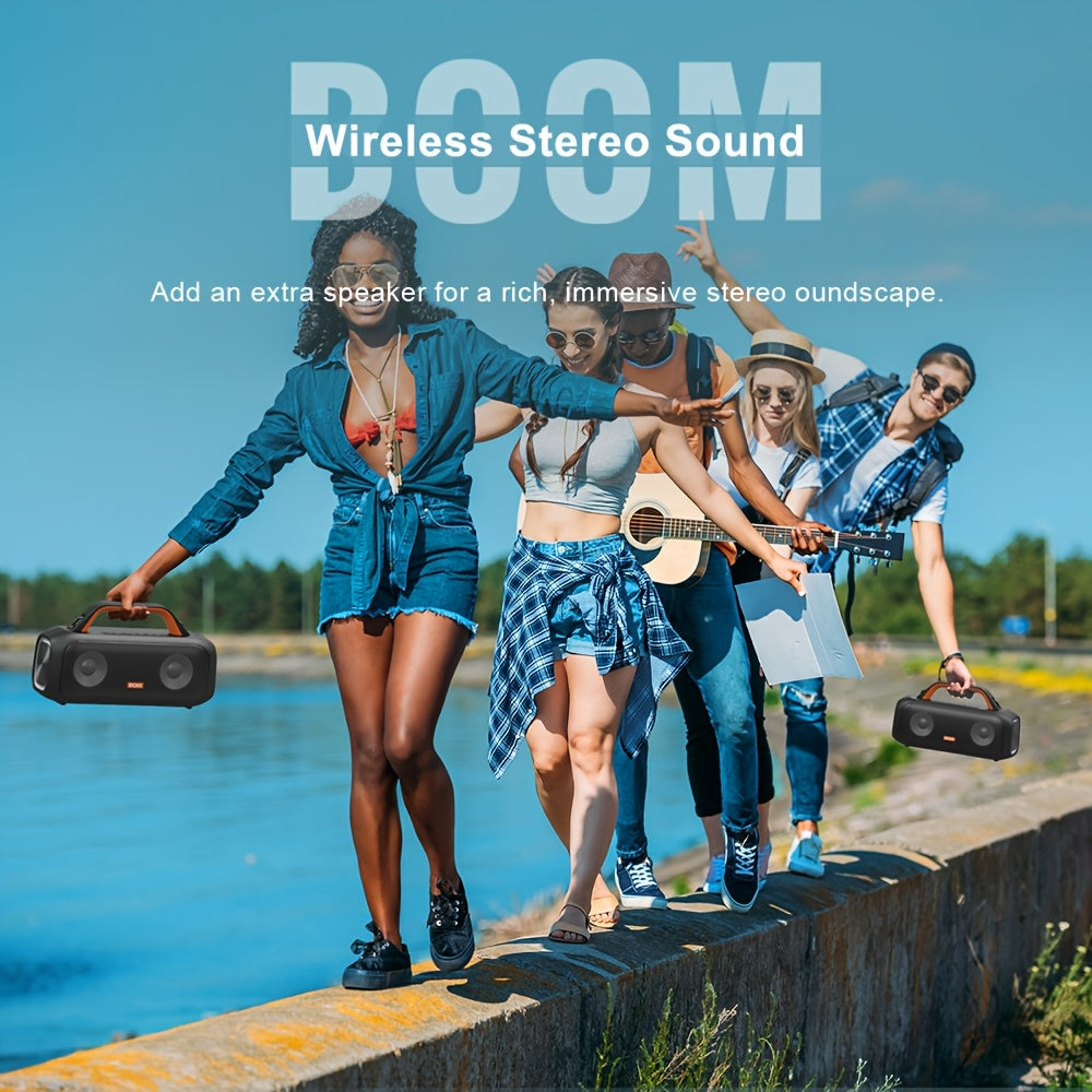 DOSS Extreme Boom S Portable Speaker, Wireless 5.3 with 60W Stereo Sound, Rich Bass, IPX6, 25H Playback Time, TWS, LED Lights, Suitable for Camping, Beach, Pool Outdoor Speakers - 507S