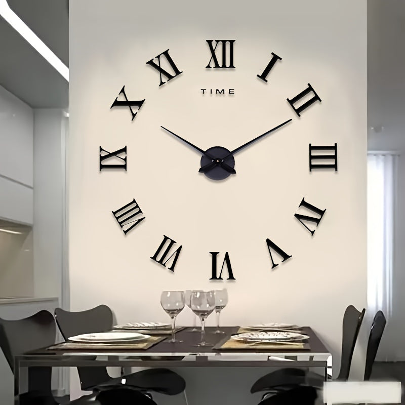 1pc Large DIY Wall Clock Kit, 3D Modern Frameless Wall Clock With Mirror Number Stickers For Home Living Room Bedroom Office Decor, Halloween Room Decor, Xmas Home Decor