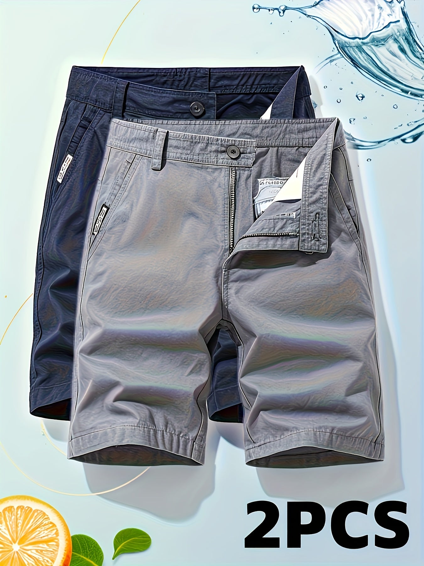 Two-Piece Set, Men's Solid Color Outdoor Casual Comfortable Breathable Multi-Pocket Cargo Shorts