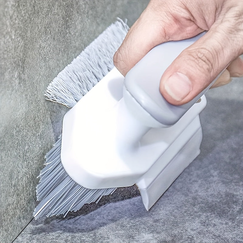 1pc 3-in-1 Gap and Floor Cleaning Brush - Durable Plastic Material, Portatile Design for Bathroom, Kitchen & Living Room Use with Glass Scraper Triple-Sided Grooved Head Multi-Purpose Commercial Tool, Bathroom Cleaning Suppli