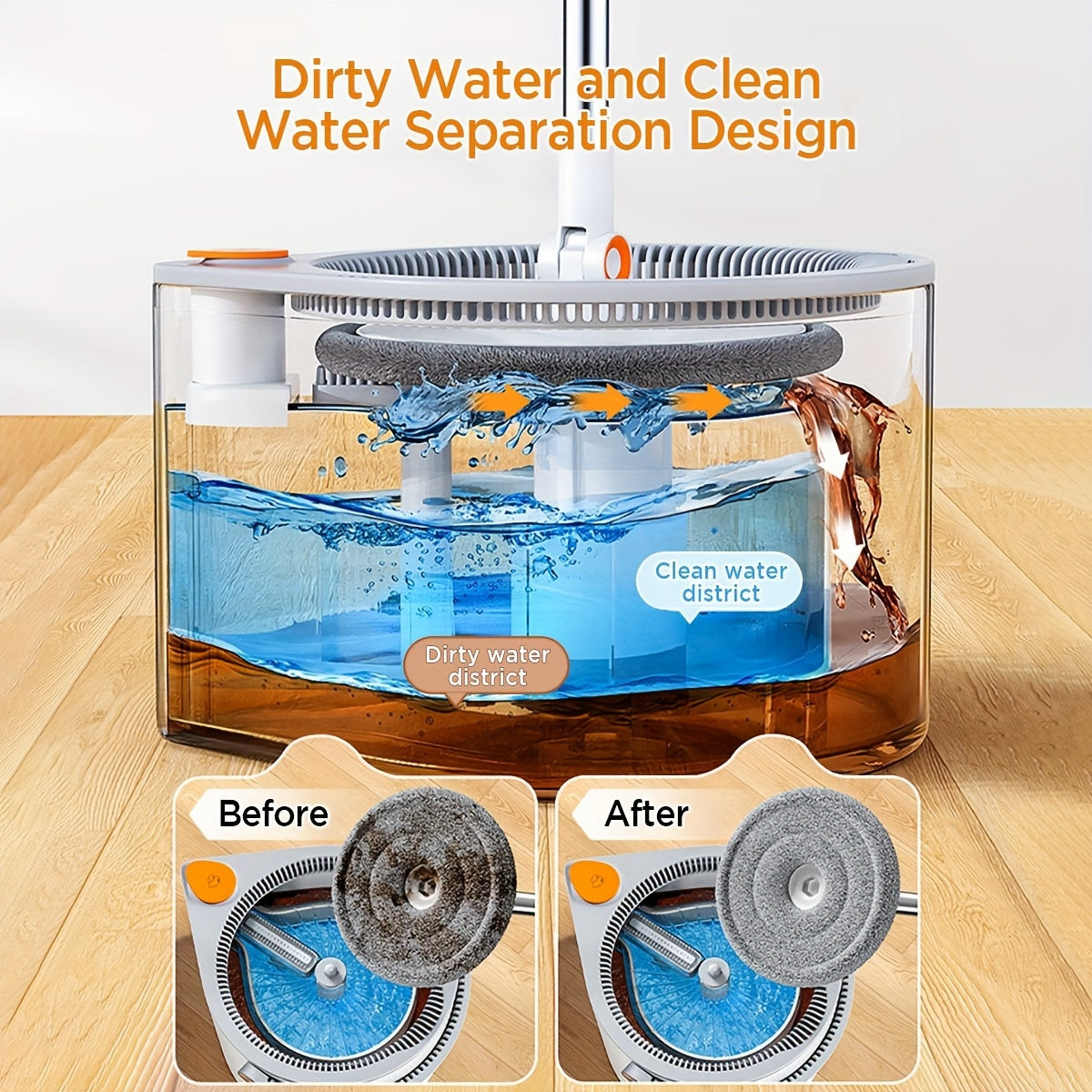 Joybos Spin Mop and Bucket System with Hands-Free Self-Cleaning, Heavy-Duty Metal Construction, 3 Mop Heads (Flat, Corner, Heavy-Duty), Dual Compartment Bucket - Quick-Dry Microfiber Pads for Hardwood, Tile, Vinyl, Laminate F