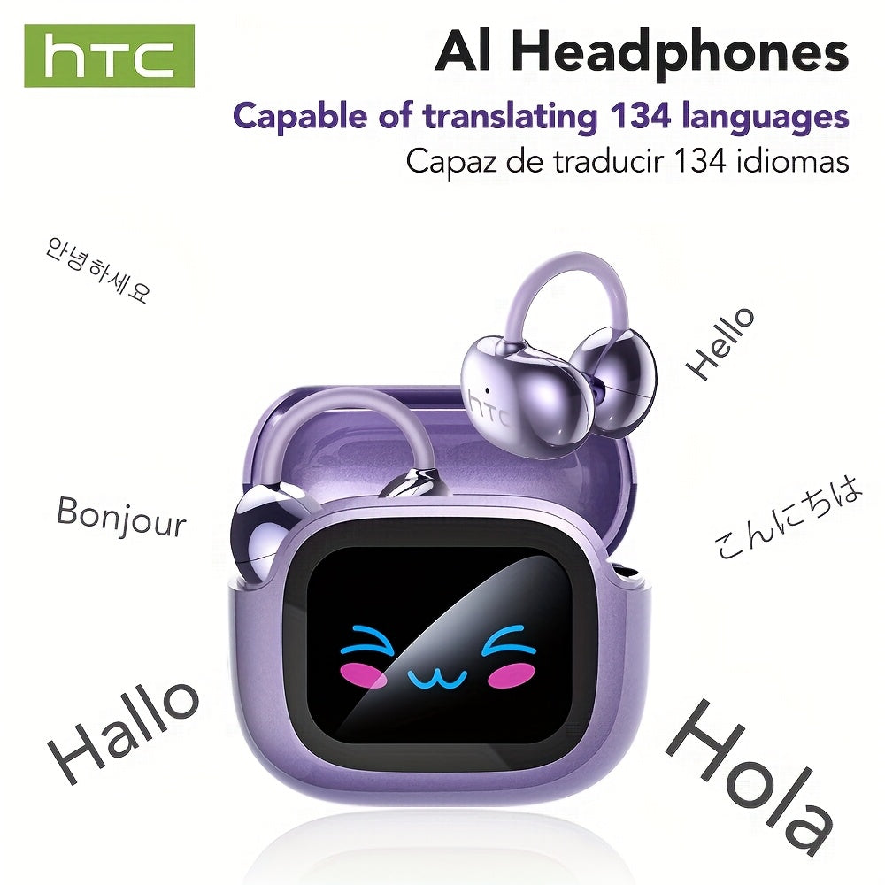 1pc HTC NE32 AI Translation Headset with 134+ Language Support, Wireless 6.0 Wireless, Touch Controls & Built-in Mic, Real-Time Translation Device for Travel, Business, Study, Sports - Compatible with Smartphones (USB-C Charg