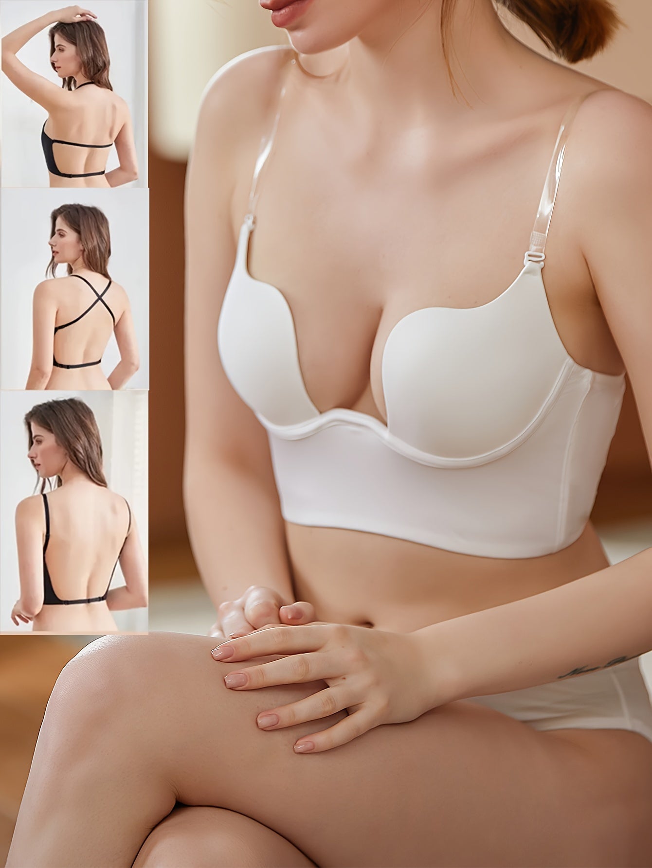 Hollow Out Scoop Bra, Comfy Push Up Stretch T-Shirt Bra, Women's Lingerie & Underwear